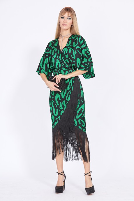 Платье EOLA 2319 Черный с зеленым рисунком размер 44-54 #2