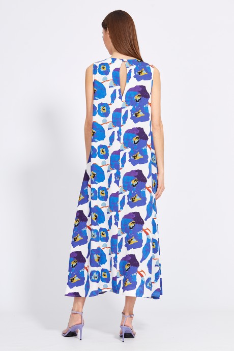 Платье EOLA 2438 молочный, синие цветы размер 44-54 #5
