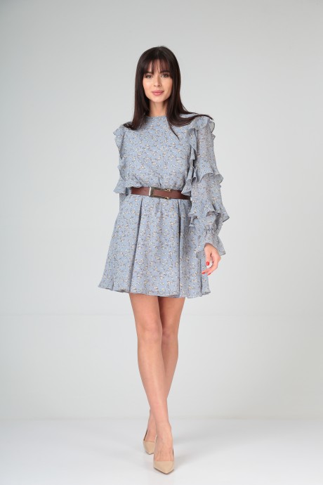 Платье YOUR SIZE 2129 серо-голубой в цветы размер 42-46 #1