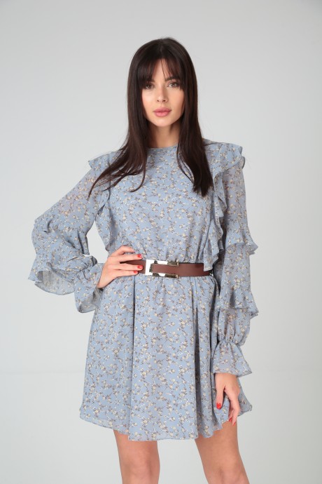 Платье YOUR SIZE 2129 серо-голубой в цветы размер 42-46 #6
