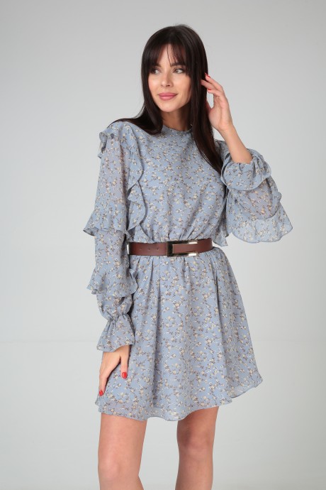 Платье YOUR SIZE 2129 серо-голубой в цветы размер 42-46 #7