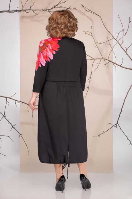 Платье Ивелта Плюс 1663 чёрный+ роз цветок размер 58-62 #2