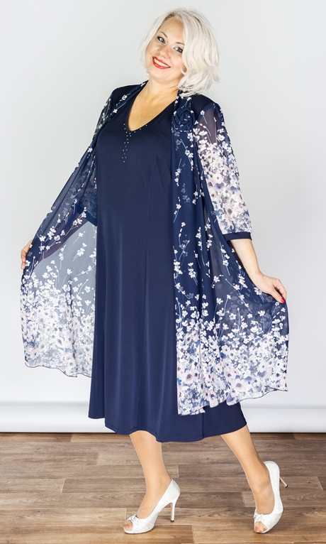 Вечернее платье Camelia 1312/2 темно-синий в мелкие цветы размер 58-66 #4