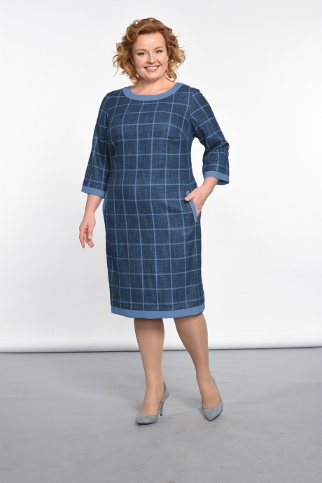 Платье Lady Style Classic 1427 синий в клетку размер 54-64 #1