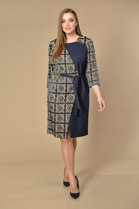 Вечернее платье Lady Style Classic 1916 темно-синий "ромашки" размер 48-52 #1