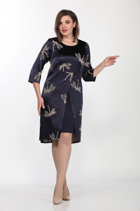 Платье Lady Style Classic 1195/2 Темно-синий с бежевым "стрекозы" размер 42-52 #1