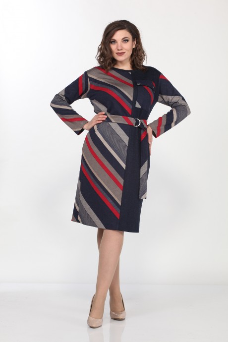 Платье Lady Style Classic 2146 Темно-синий с красным "диагональ" размер 48-58 #1
