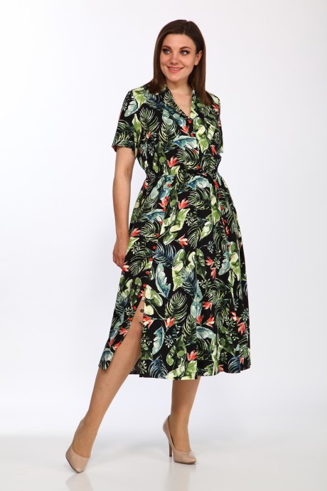 Платье Lady Style Classic 2338 Черный с зеленым "Принт" размер 48-58 #1