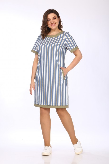 Платье Lady Style Classic 1427 /9 Синий с хаки "полосы" размер 46-50 #1