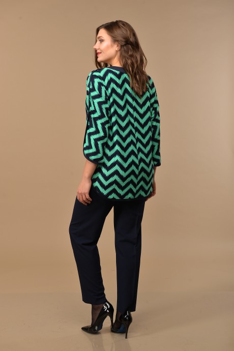 Блузка Lady Style Classic 2592 Темно-синий с зеленым "Зигзаг" размер 48-64 #3