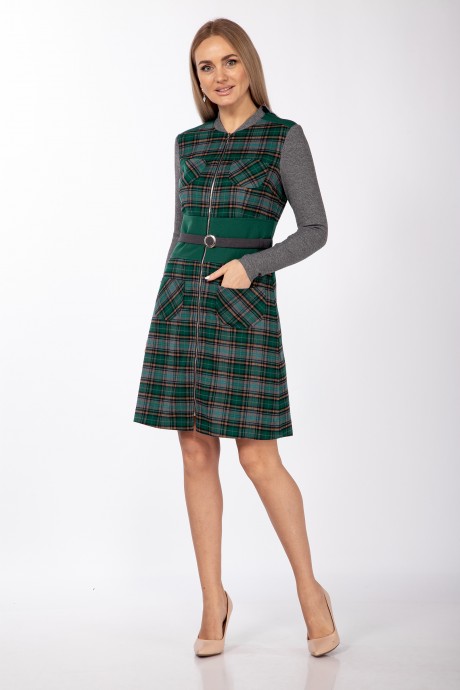 Платье Lady Style Classic 908 серый с зеленым размер 42-46 #1
