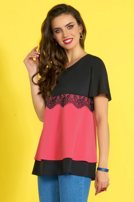 Блузка, туника, рубашка Lissana 3425 коралл+черный размер 46-50 #1