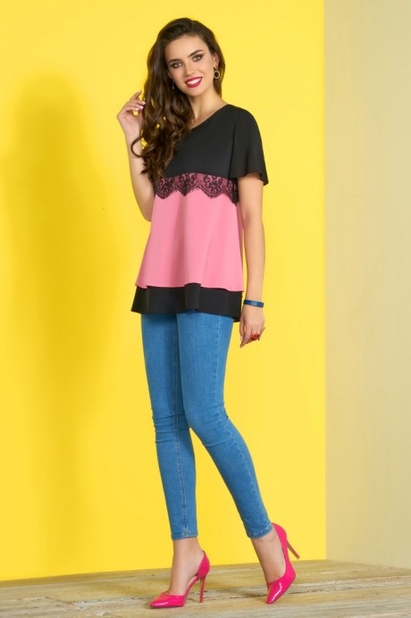 Блузка, туника, рубашка Lissana 3425 светло-розовый+черный размер 46-50 #1