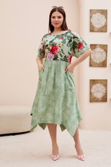 Платье Lissana 4725 зеленый, принт цветы #1