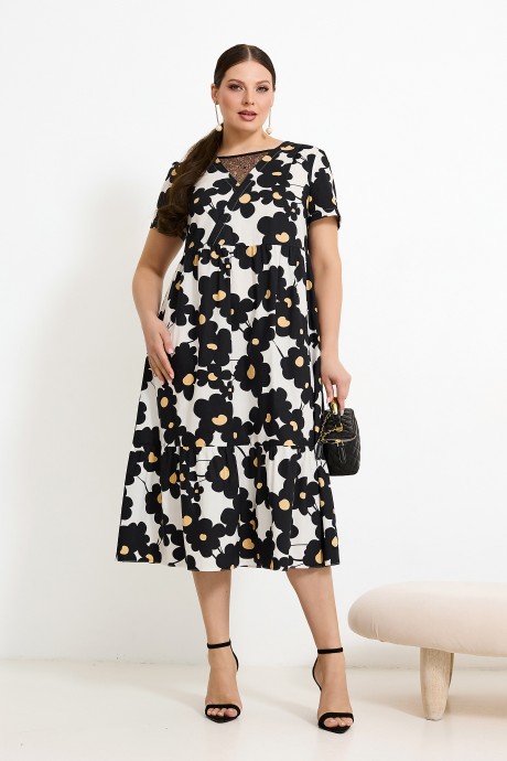 Платье Lissana 4917 черно-белый, принт цветы размер 50-54 #1