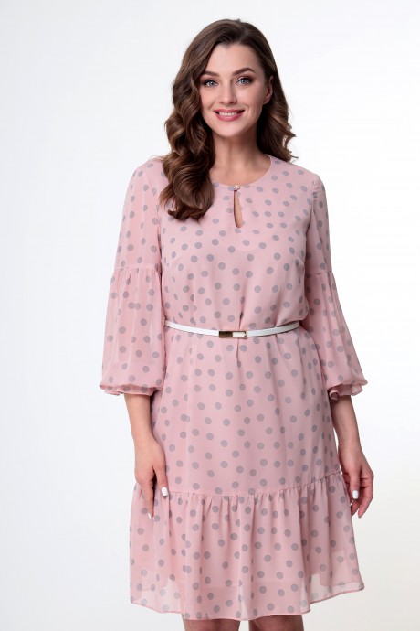 Платье Мишель Стиль 1038 Серые горохи на розовом фоне размер 48-52 #1