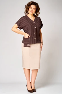 Юбочный костюм Мишель Стиль 1360 коричнево-бежевый