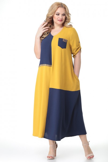 Платье ALGRANDA (Novella Sharm) A3686 -6-2 синий, горчица размер 54-76 #1