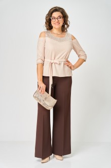 Брючный костюм Орхидея Люкс 1635 двойка коричневый, бежевый