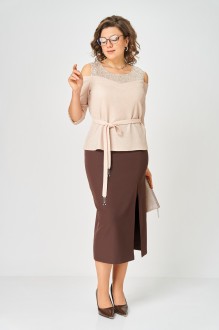 Юбочный костюм Орхидея Люкс 1637 двойка бежевый, коричневый