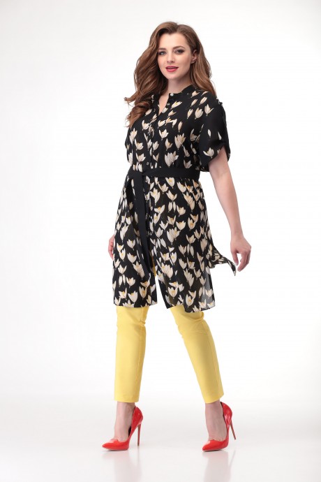 Костюм/комплект ТAиЕР 880 блуза-мультиколор, брюки-желтый мандарин размер 48-52 #3