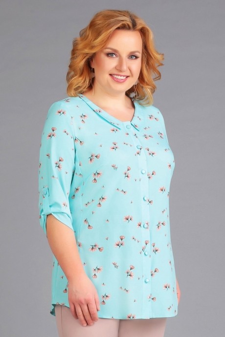 Блузка, туника, рубашка Асолия 4018 голубой в цветы размер 54-58 #1