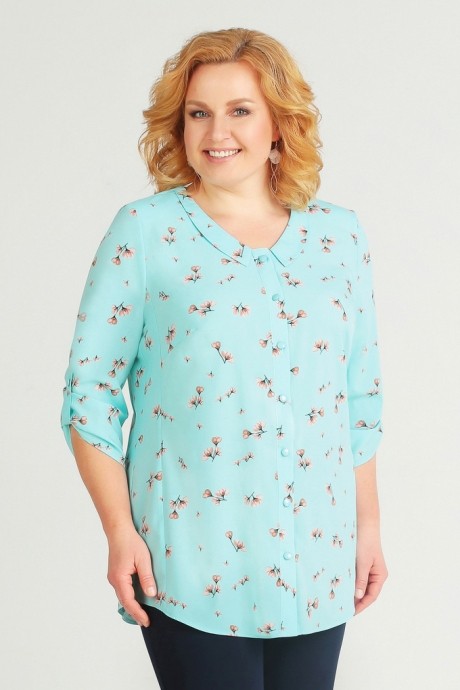Блузка, туника, рубашка Асолия 4018 голубой в цветы размер 54-58 #2