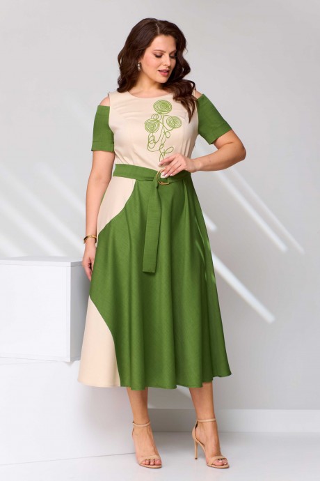 Платье Асолия 2681 бежево-зеленый размер 48-52 #4
