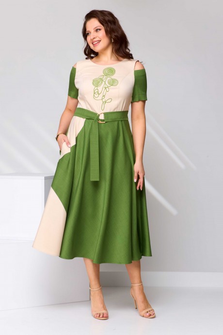 Платье Асолия 2681 бежево-зеленый размер 48-52 #6