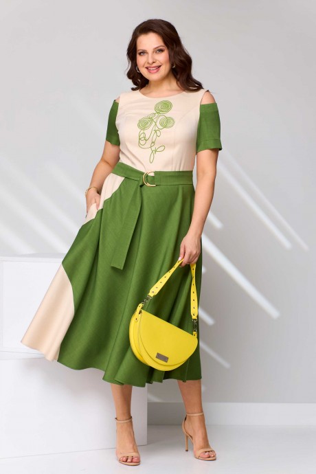 Платье Асолия 2681 бежево-зеленый размер 48-52 #7