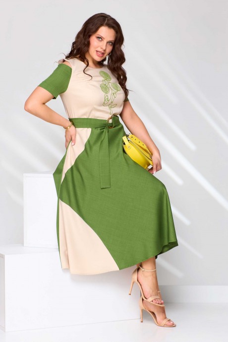 Платье Асолия 2681 бежево-зеленый размер 48-52 #8