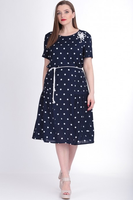 Платье Ладис Лайн 1083 синий+белые горохи размер 52-56 #4
