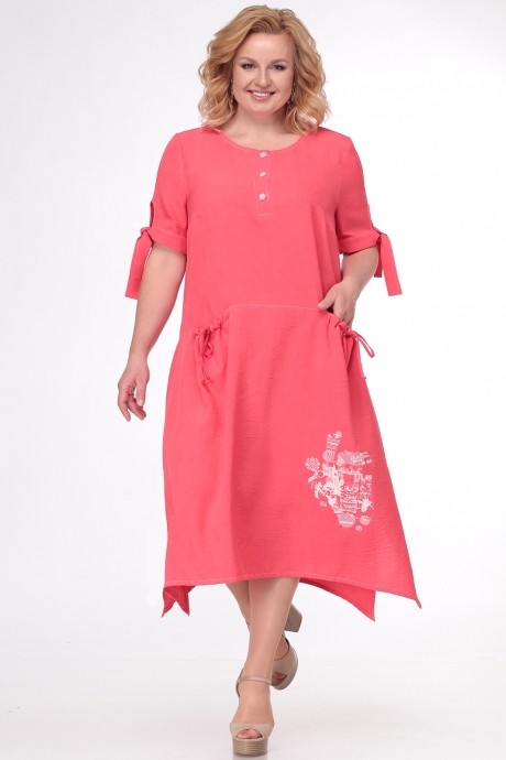 Платье Ладис Лайн 1080 коралл с печатью размер 56-60 #1