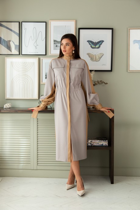 Платье Ладис Лайн 1390 бежевый + серый размер 44-54 #2