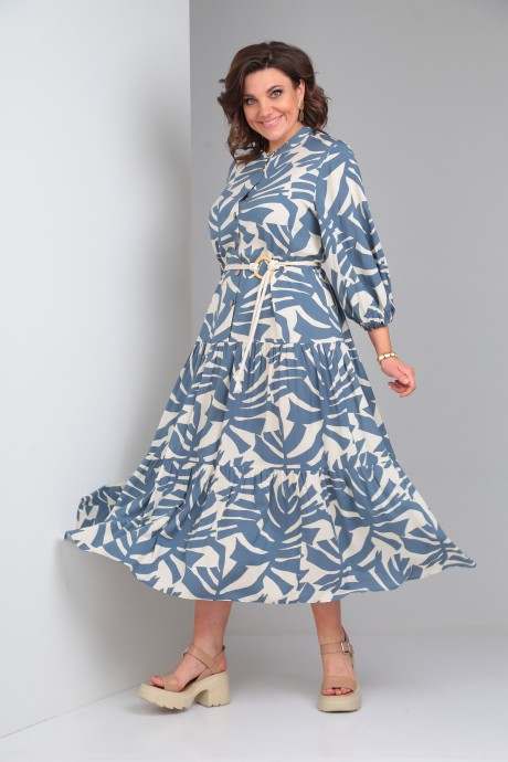 Платье Ладис Лайн 1433 монстера синий размер 44-60 #2