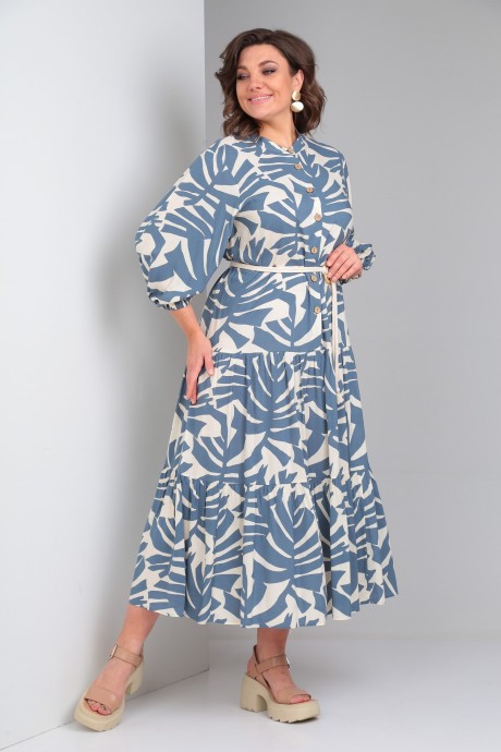 Платье Ладис Лайн 1433 монстера синий размер 44-60 #3