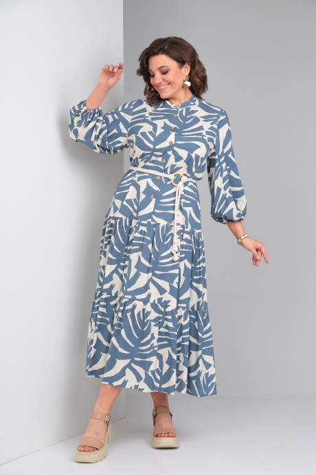 Платье Ладис Лайн 1433 монстера синий размер 44-60 #4