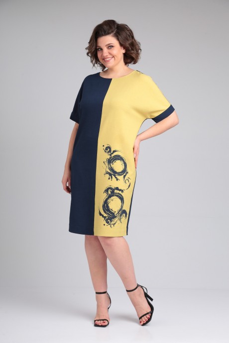 Платье Ладис Лайн 1495 горчица, темно-синий размер 50-60 #1