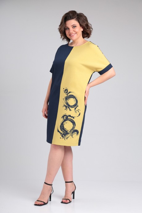 Платье Ладис Лайн 1495 горчица, темно-синий размер 50-60 #2