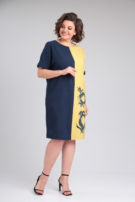 Платье Ладис Лайн 1495 горчица, темно-синий размер 50-60 #3