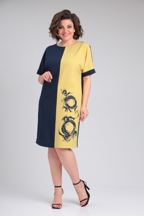 Платье Ладис Лайн 1495 горчица, темно-синий размер 50-60 #4