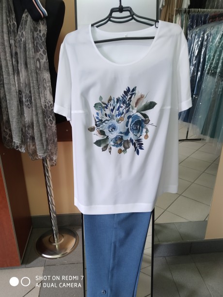 Костюм/комплект Ольга Стиль С604 блузка с синими цветами размер 54-62 #2