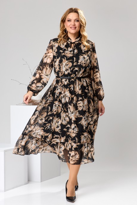 Платье Romanovich Style 1-2597 черный, коричневый размер 54-56 #1