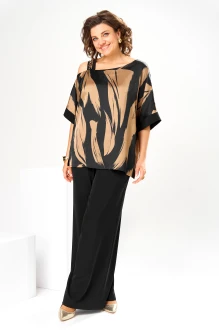 Брючный костюм Romanovich Style 2-2884 двойка черный с коричневым