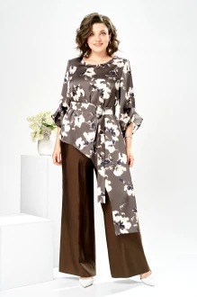 Брючный костюм Romanovich Style 2-2750 цветы, коричневый
