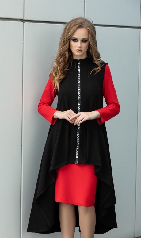 Костюм/комплект Diva 1137 -1 красное платье+черный кардиган размер 46-56 #3