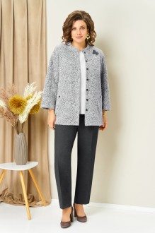 Брючный костюм Volna 1439 тройка бело-графитовый