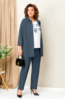 Брючный костюм Volna 1406 тройка серо-голубой
