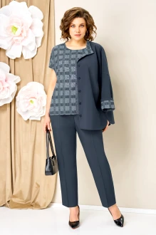 Брючный костюм Volna 1427 тройка серо-голубой