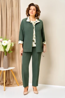 Брючный костюм Volna 1427 тройка темно-оливковый